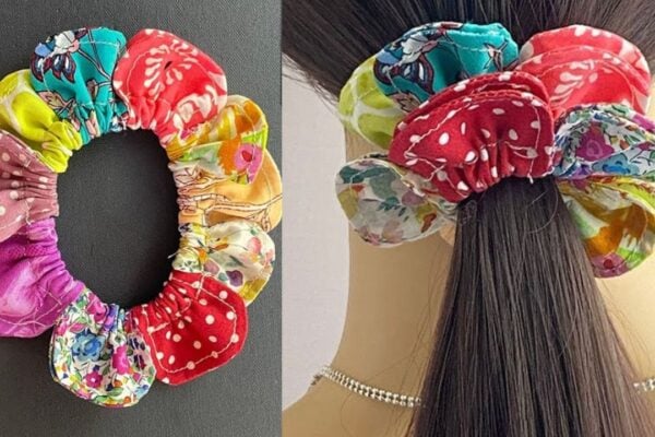 Finished Flower Scrunchies from Fabric Scraps, a completed DIY project