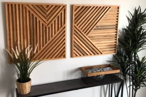 Finished Geometric Wood Wall Art DIY, a completed DIY project