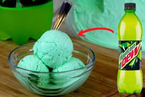 Homemade Mountain Dew Ice Cream, homemade and freshly served