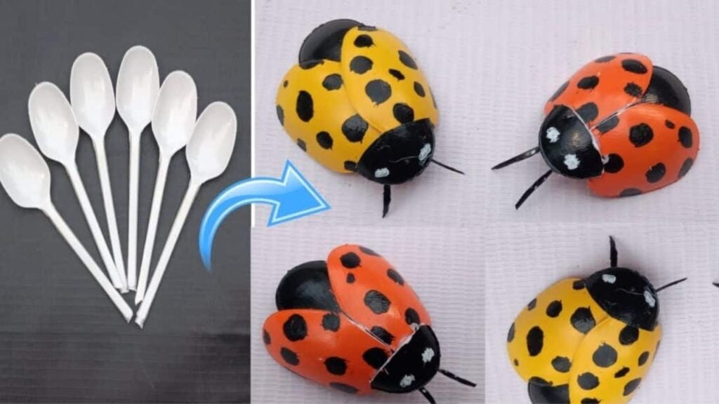 Ladybugs Using Plastic Spoons