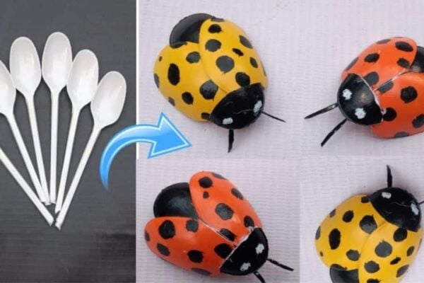 Ladybugs Using Plastic Spoons