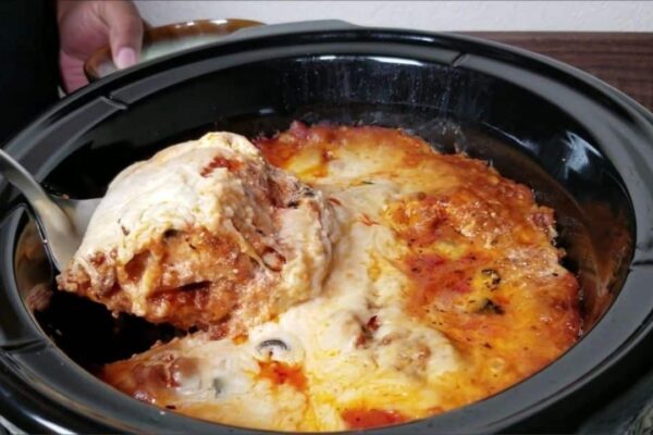 Lasagna in a Crockpot, homemade and freshly served
