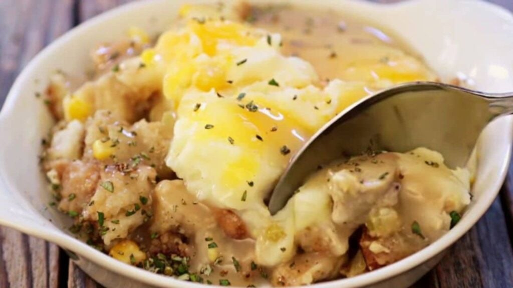 Leftover Thanksgiving Casserole, homemade and freshly served