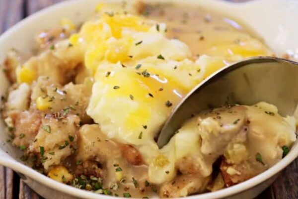 Leftover Thanksgiving Casserole, homemade and freshly served