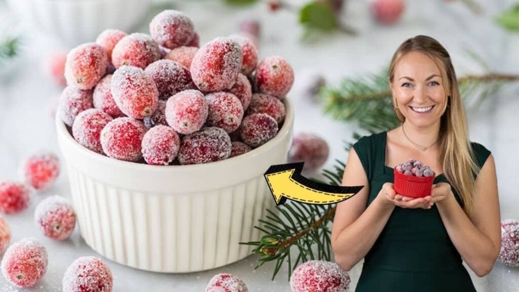 Easy 3-Ingredient Sugared Cranberries, homemade and freshly served