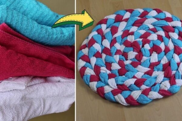 Finished How To Recycle Old Towels Into A DIY Bath Mat, a completed DIY project
