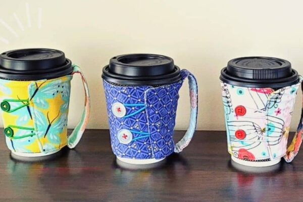 Finished How To Sew A Reversible Coffee Cup Cozy With Handle, a completed DIY project