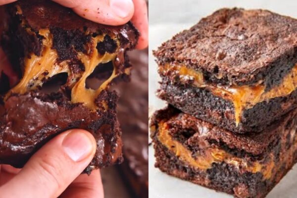 Incredibly Fudgy and Moist Caramel Brownies, homemade and freshly served