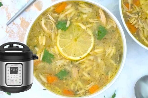 Instant Pot Lemon Chicken Orzo Soup, homemade and freshly served