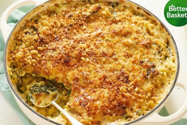 Jamie Oliver's One Pan Greens Pasta Bake, homemade and freshly served