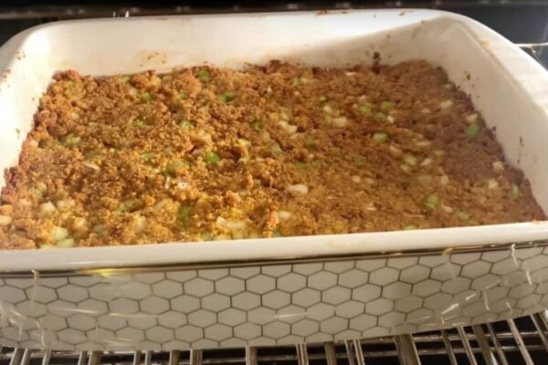 Easy Keto Cornbread Dressing, homemade and freshly served