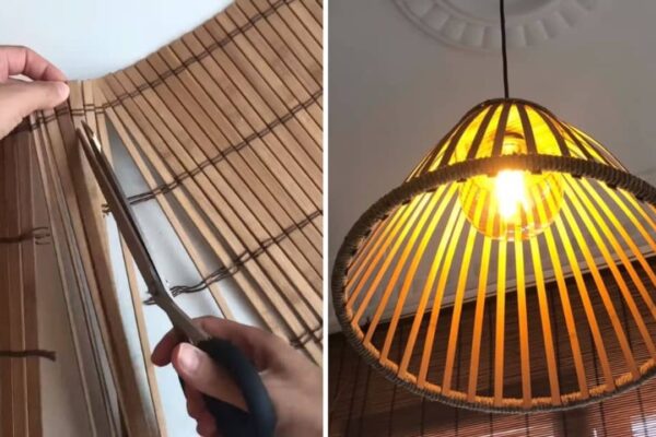 Finished DIY Lamp Shade From an Old Bamboo Placemat, a completed DIY project