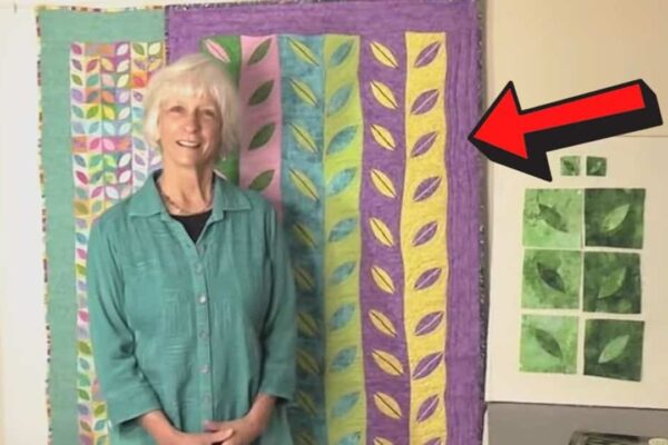 Finished Layered Leaves Quilt Block, a completed DIY project