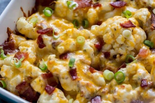 Loaded Cauliflower Casserole (Keto-Friendly), homemade and freshly served