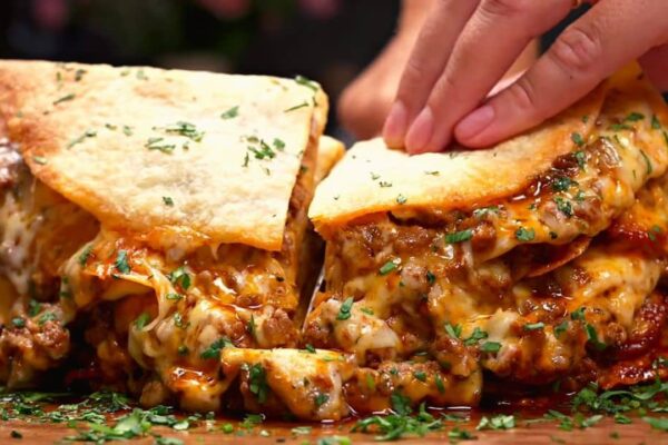 Loaded & Cheesy Ground Beef Quesadillas, homemade and freshly served