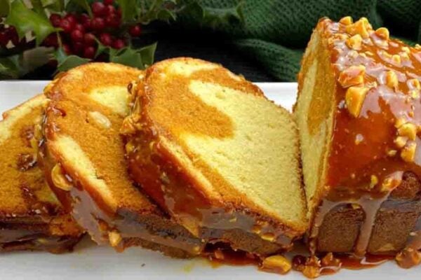 Marble Caramel Cake, homemade and freshly served