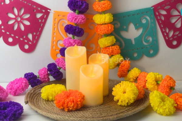 Marigold Garland Using Crepe Paper Streamers — easy step-by-step DIY tutorial.
