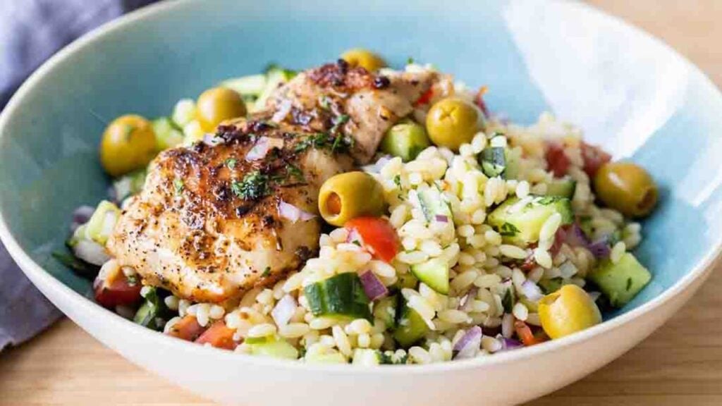 Mediterranean Chicken Orzo, homemade and freshly served
