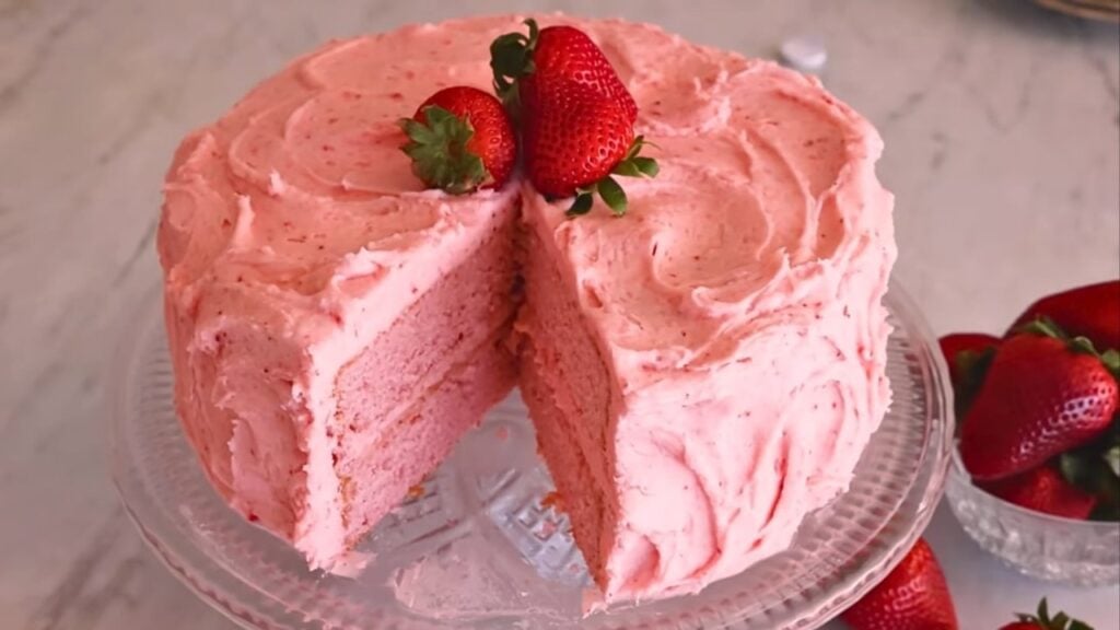 Melt-In-Your-Mouth Strawberry Cake, homemade and freshly served