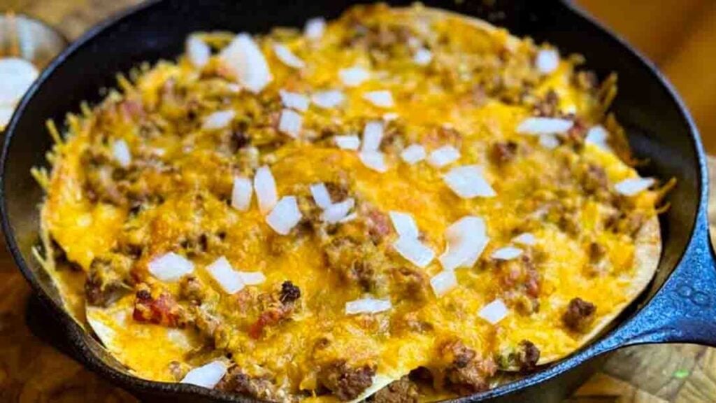 Mexican-Style Skillet Lasagna, homemade and freshly served