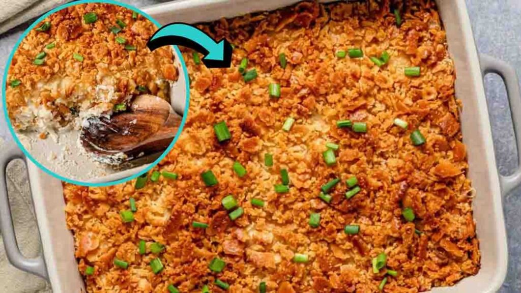 Million Dollar Chicken Casserole, homemade and freshly served