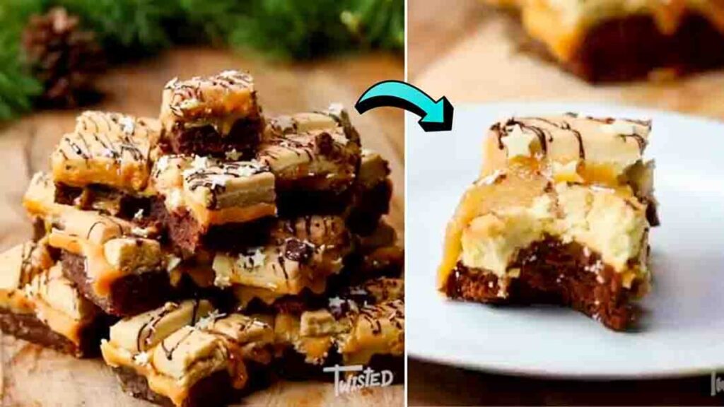 Millionaire’s Shortbread Brownie, homemade and freshly served