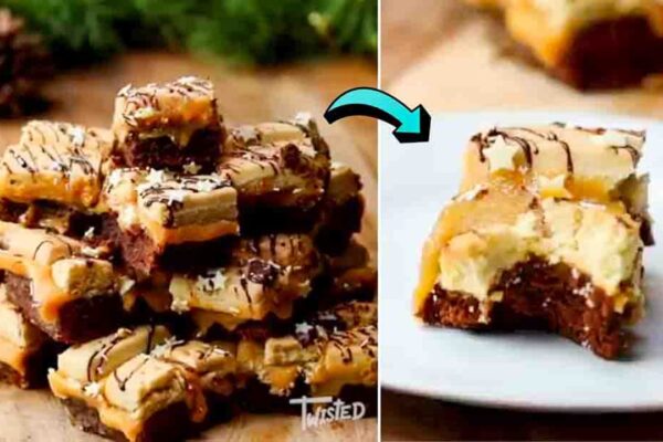 Millionaire’s Shortbread Brownie, homemade and freshly served