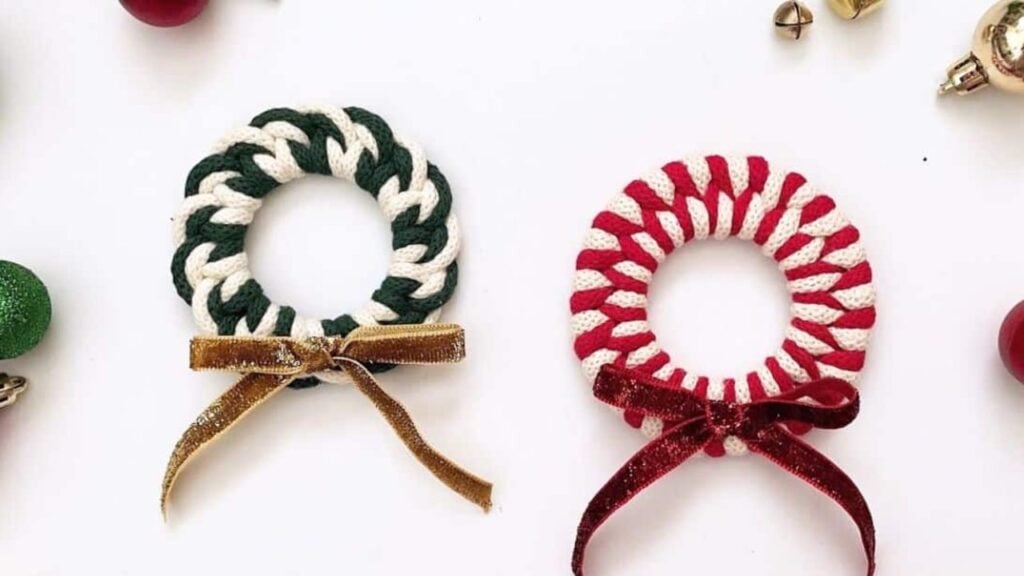 Finished Mini Macrame Wreath Ornaments, a completed DIY project