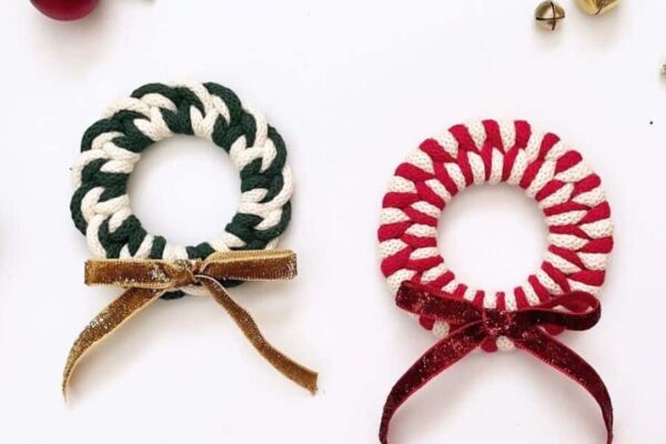 Finished Mini Macrame Wreath Ornaments, a completed DIY project