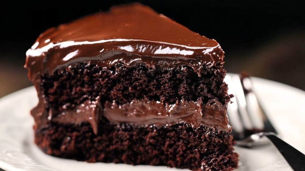 Moist and Fudgy Chocolate Cake, homemade and freshly served