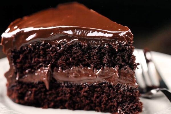 Moist and Fudgy Chocolate Cake, homemade and freshly served