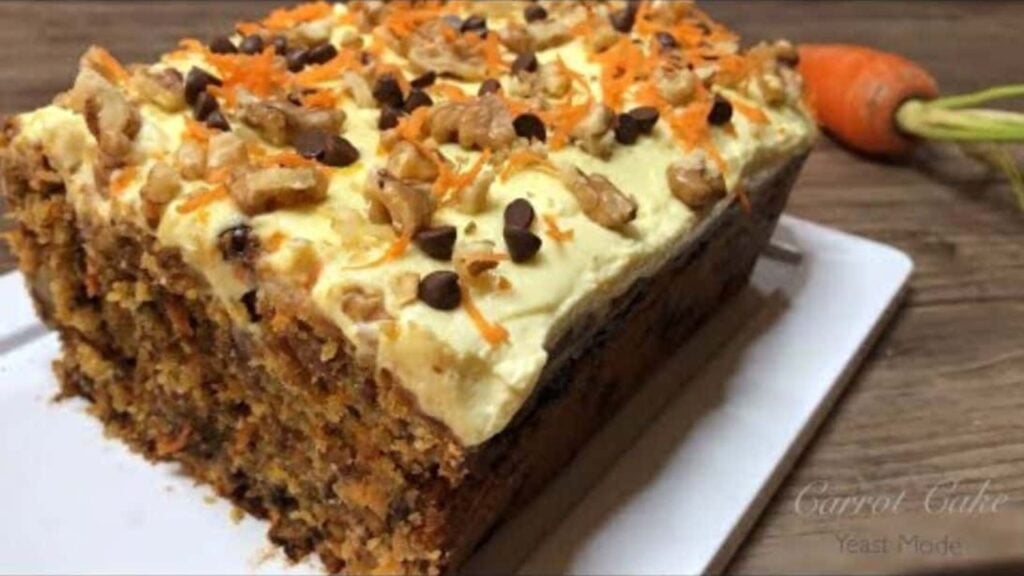 Moist Carrot Loaf Cake With Cream Cheese Frosting, homemade and freshly served