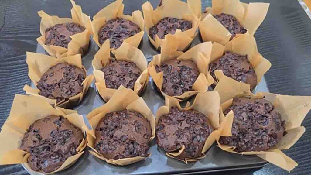 Moist Chocolate Muffins, homemade and freshly served