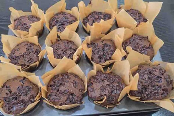 Moist Chocolate Muffins, homemade and freshly served
