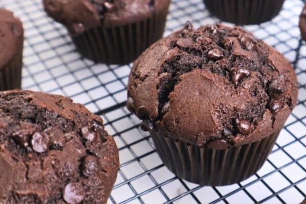 Moist Double Chocolate Muffins, homemade and freshly served