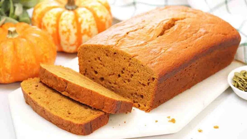 Moist Pumpkin Spice Bread, homemade and freshly served