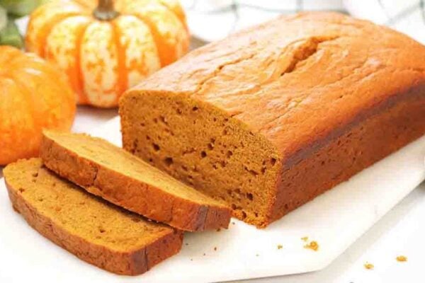 Moist Pumpkin Spice Bread, homemade and freshly served