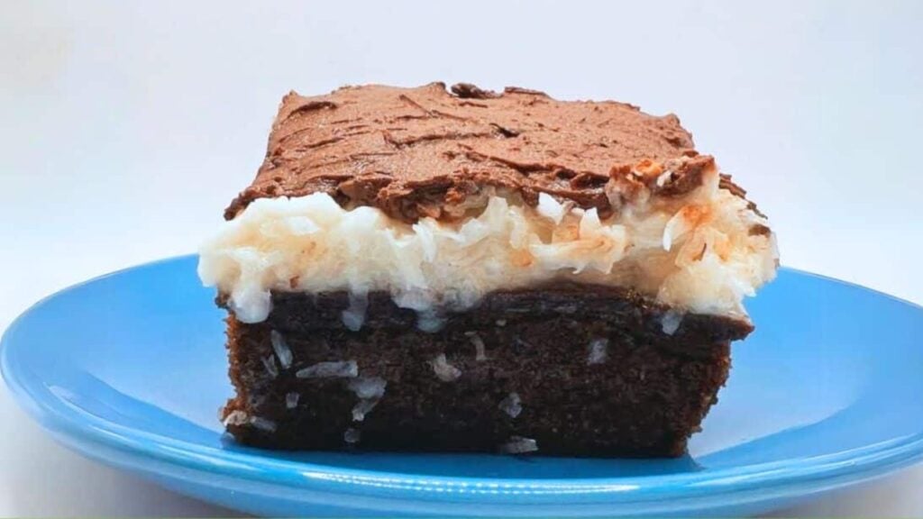 Mounds Candy Bar Cake, homemade and freshly served