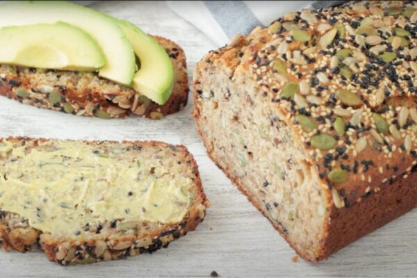 Fast No-Knead Multi-seed Bread, homemade and freshly served