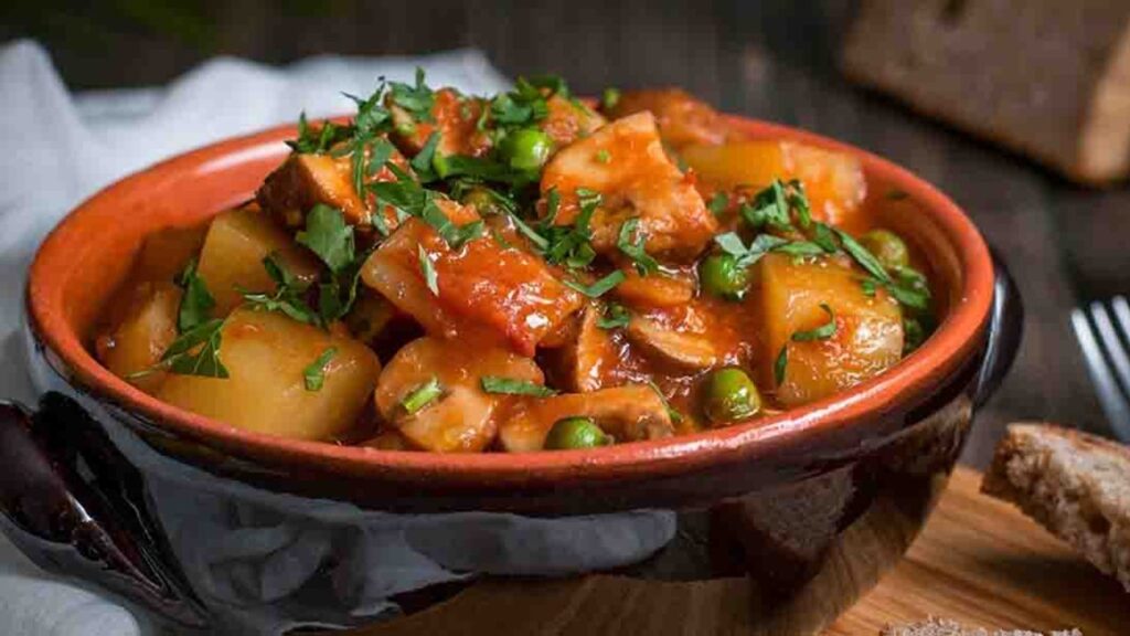 Mushroom and Potato Stew, homemade and freshly served