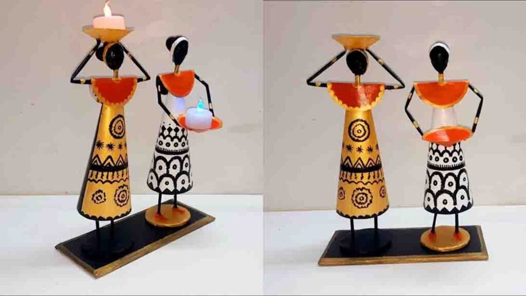 Finished DIY Newspaper Doll Candle Holder, a completed DIY project