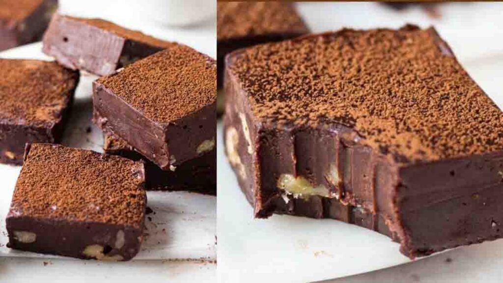 No-Bake 3-Ingredient Chocolate Fudge, homemade and freshly served