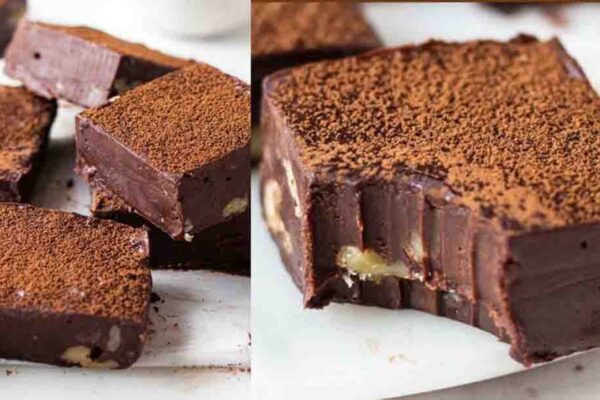 No-Bake 3-Ingredient Chocolate Fudge, homemade and freshly served