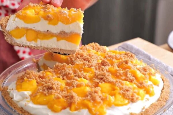 No-Bake 5-Ingredient Mango Pie, homemade and freshly served