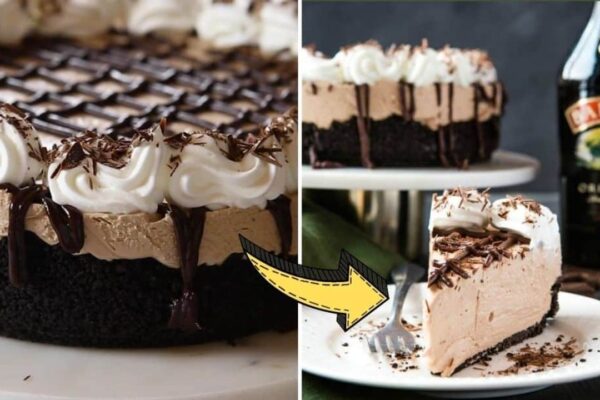No-Bake Baileys Irish Cream Cheesecake, homemade and freshly served
