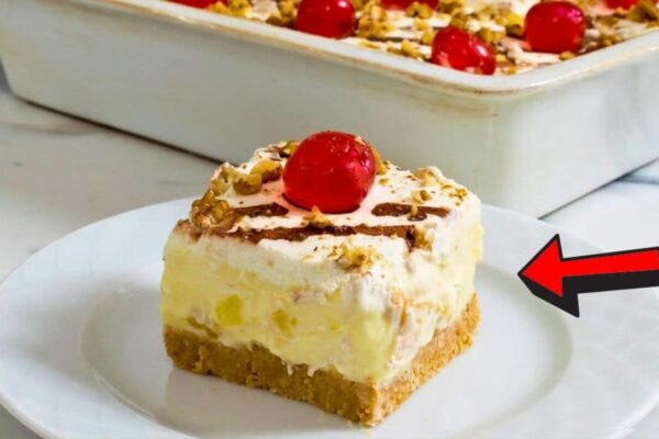 No-Bake Banana Split Cake, homemade and freshly served