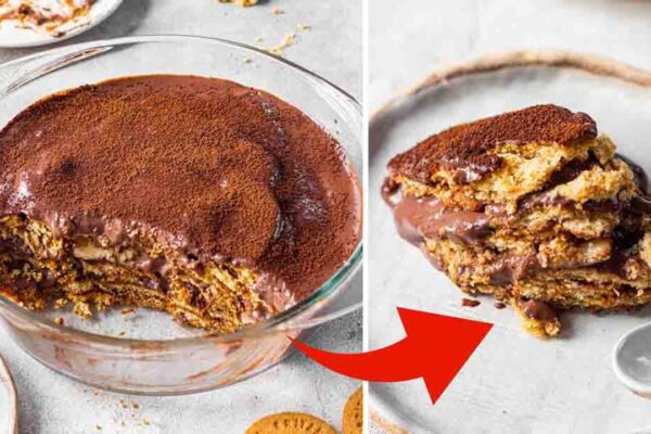 No-Bake Chocolate Biscuit Pudding, homemade and freshly served