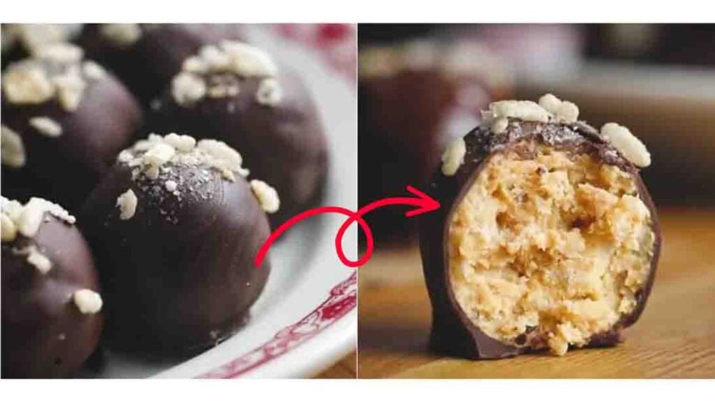 No-Bake Chocolate Peanut Butter Balls, homemade and freshly served