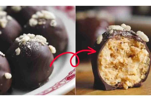 No-Bake Chocolate Peanut Butter Balls, homemade and freshly served