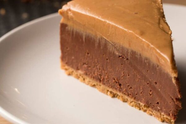 No-Bake Chocolate Peanut Butter Cheesecake, homemade and freshly served